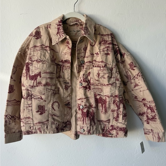 We The Free Opal Swing Printed Denim Jacket Free People Sand Combo Wild West NWT - Picture 3 of 4
